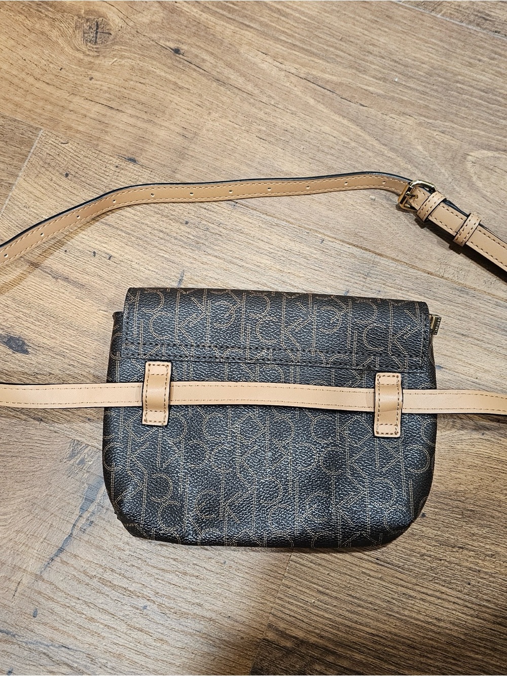 Calvin Klein Dark Brown Monogram Crossbody with Tan Trim - Picture 7 of 7